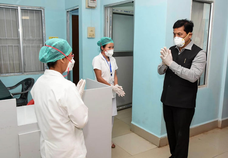 Assam Chief Minister Sarbananda Sonowal visits the Haflong Civil Hospital to review the preparedness against COVID-9, in Haflong on Saturday