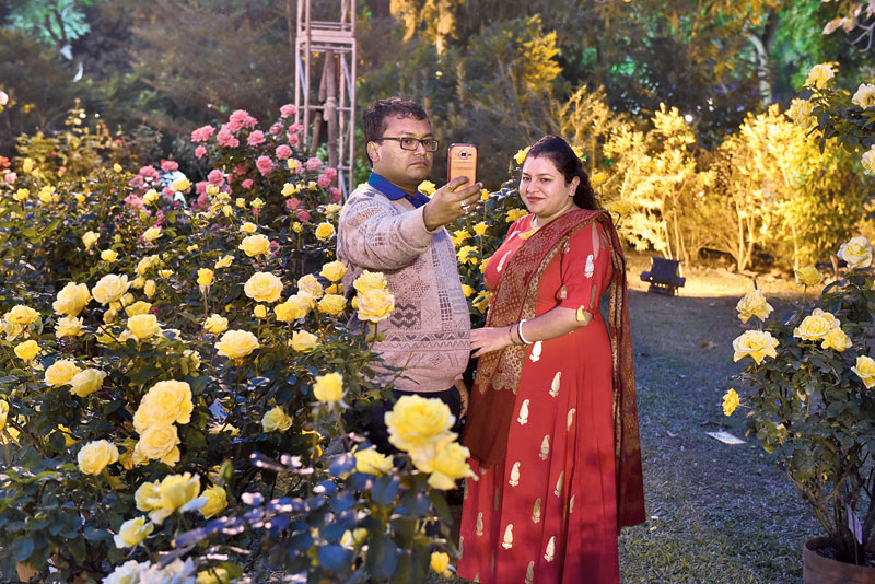“I have come here twice before my marriage, and this is the first time with my wife. My favourites are the yellow and peach roses,’ said Santanu Biswas with wife Supriya Mazumdar.