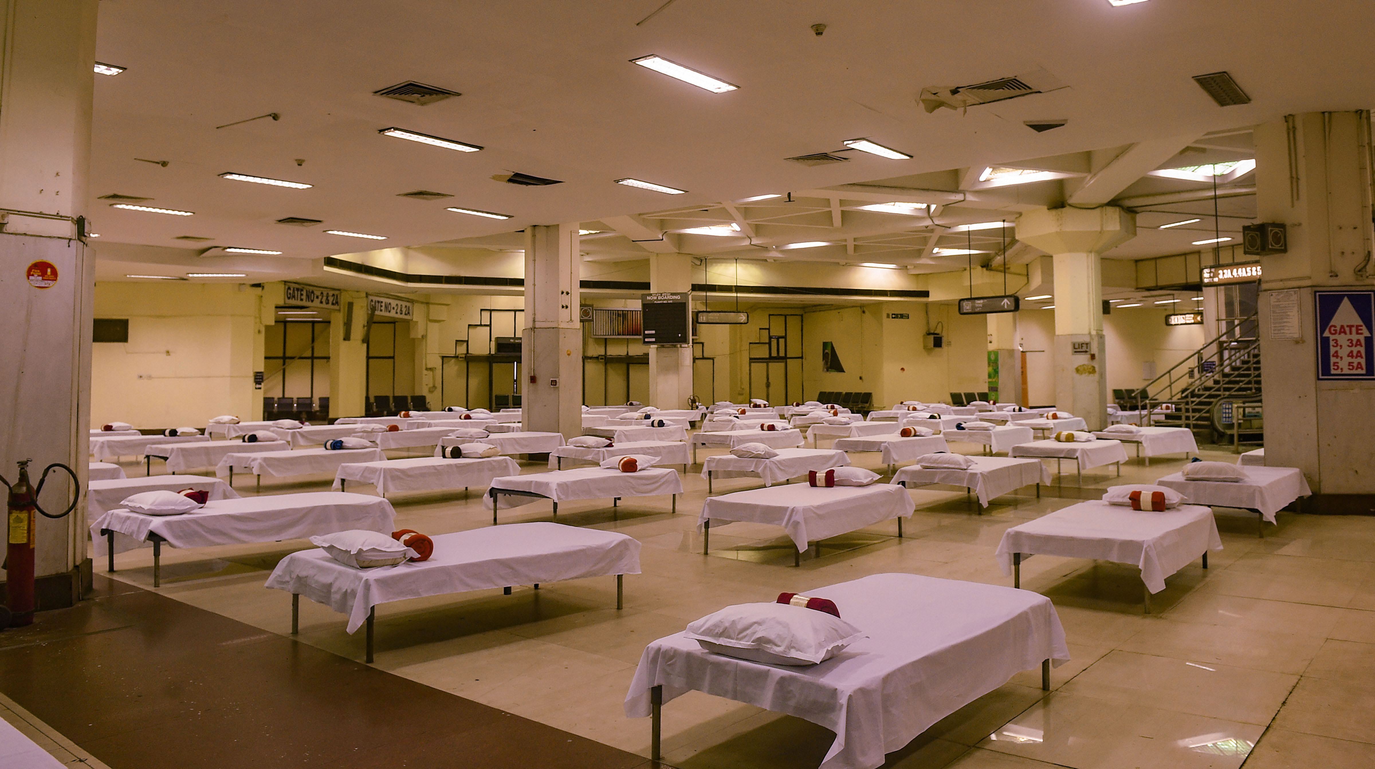 A view of a 400-bed quarantine facility prepared at the NSCBI Airport for the flight passengers in Calcutta