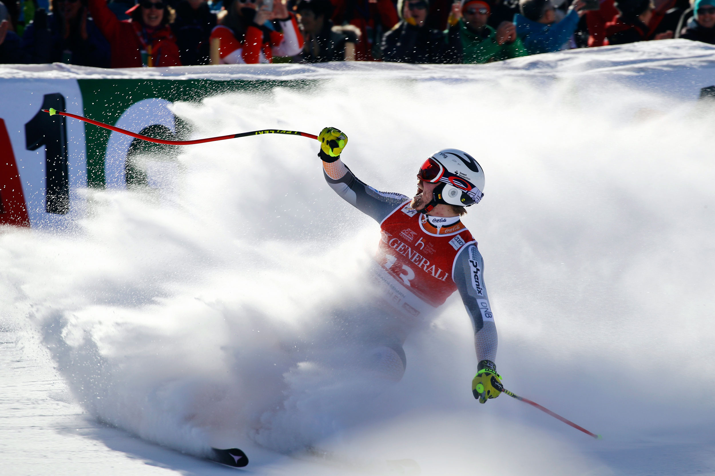 Norway's Aleksander Aamodt Kilde celebrates his win in Kitzbuehel, Austria, on Friday.