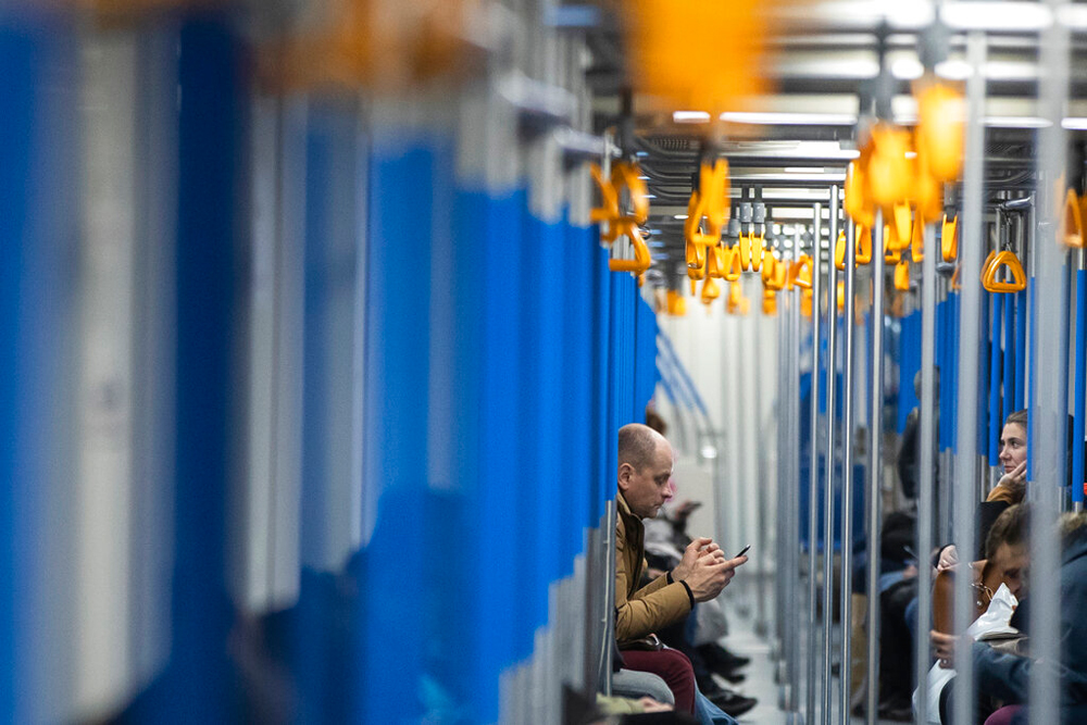 A man uses his smartphone in a train in Moscow on December 23