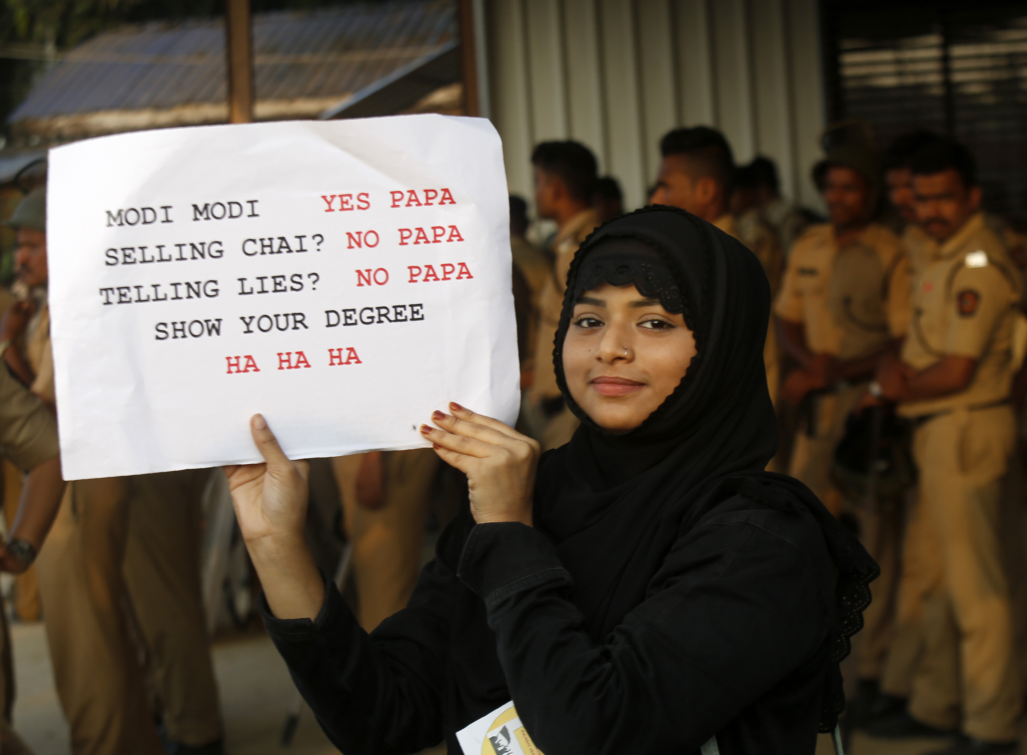 A Muslim woman participates in a protest rally against the Citizenship Amendment Act in Mumbai, on December 27, 2019.