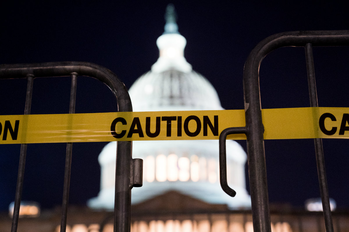 Caution tape in front of the US Capitol as negotiations for a stopgap spending bill were underway in the early evening in Washington on Wednesday. 