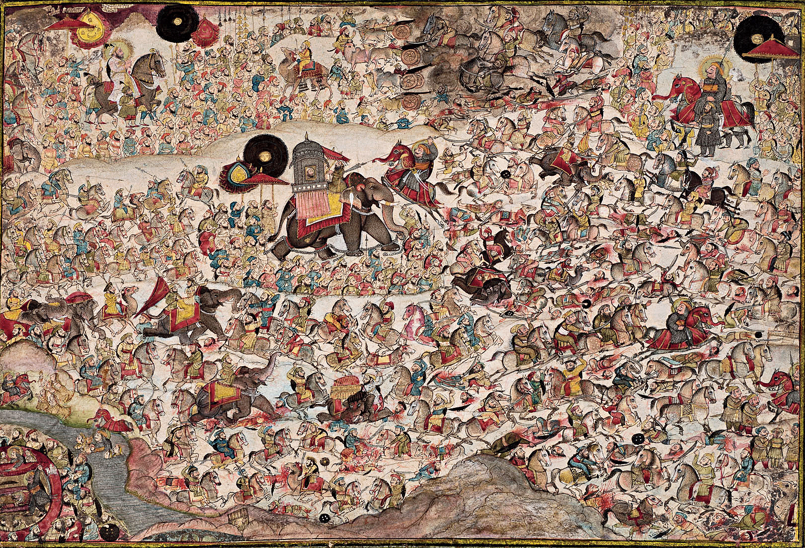 Detail from a painting attributed to Chokha depicting the Battle of Haldighati (1576) between the troops of Rana of Mewar and the Mughal Emperor, Akbar, led by Raja Man Singh of Amber