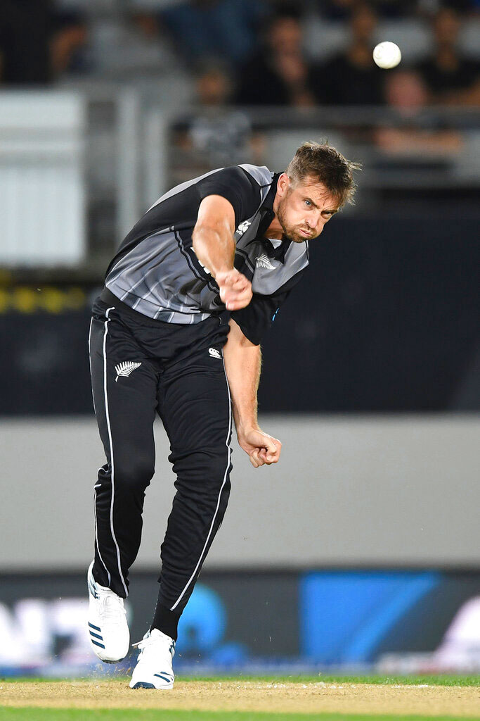 Tim Southee bowls during the Twenty/20 cricket international between India and New Zealand in Auckland on Friday