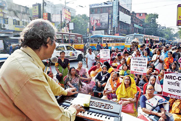 Amarsingh Roy at the College Street demonstration on Tuesday. 