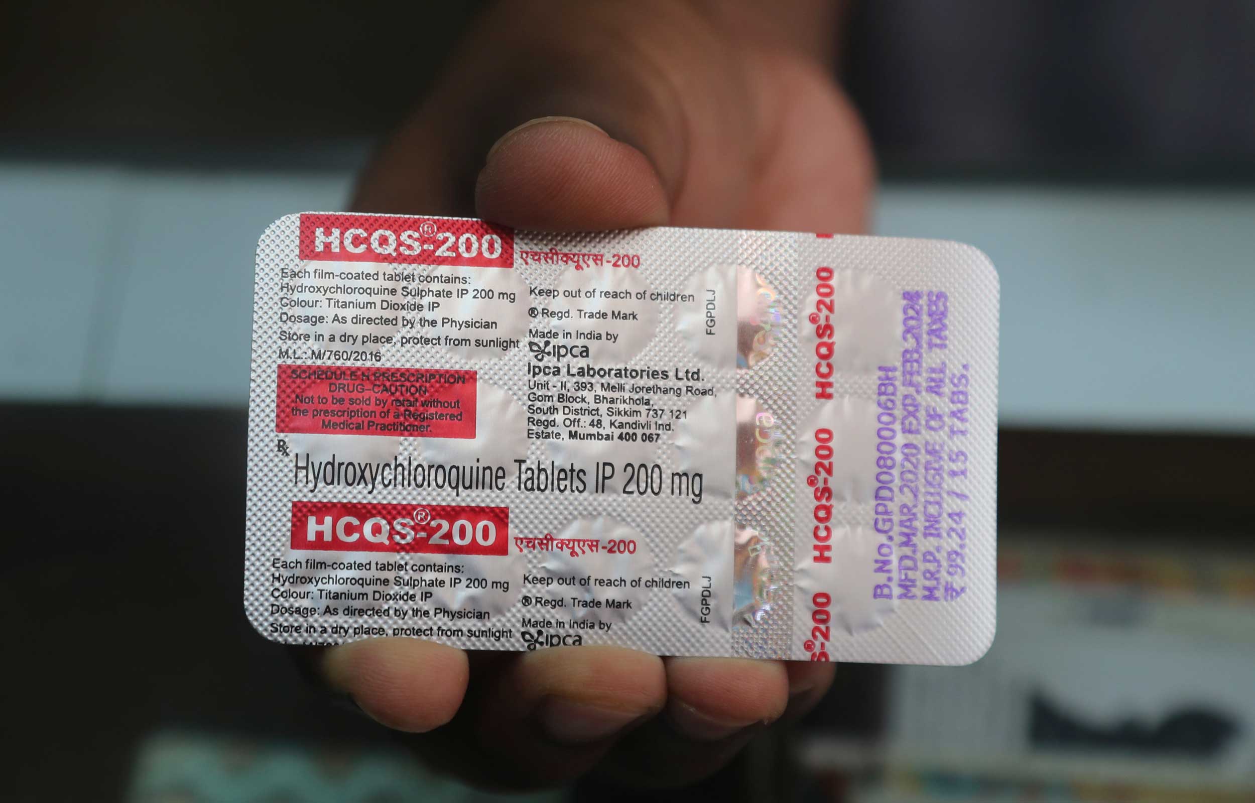A chemist displays hydroxychloroquine tablets in Mumbai on May 19, 2020.
