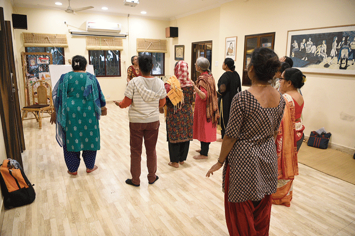 The theatre group of Swayam during a rehearsal session last week. 