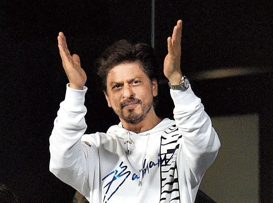 Kolkata Knight Riders co-owner Shah Rukh Khan cheers the team at the Eden Gardens on Wednesday