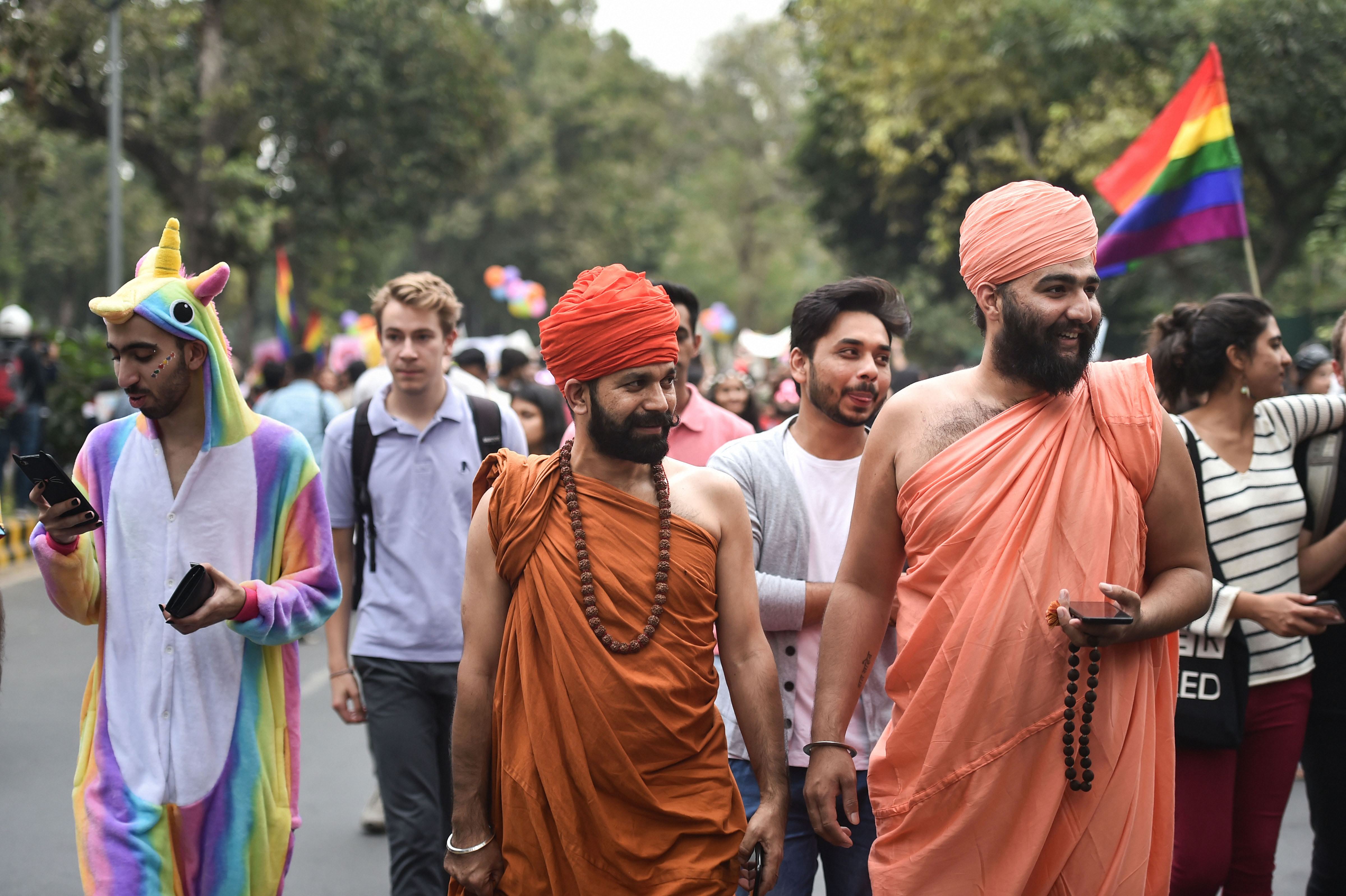 Members of the LGBTQ community and their supporters march during the annual Delhi Queer Pride Parade in New Delhi on Sunday, November 24, 2019.