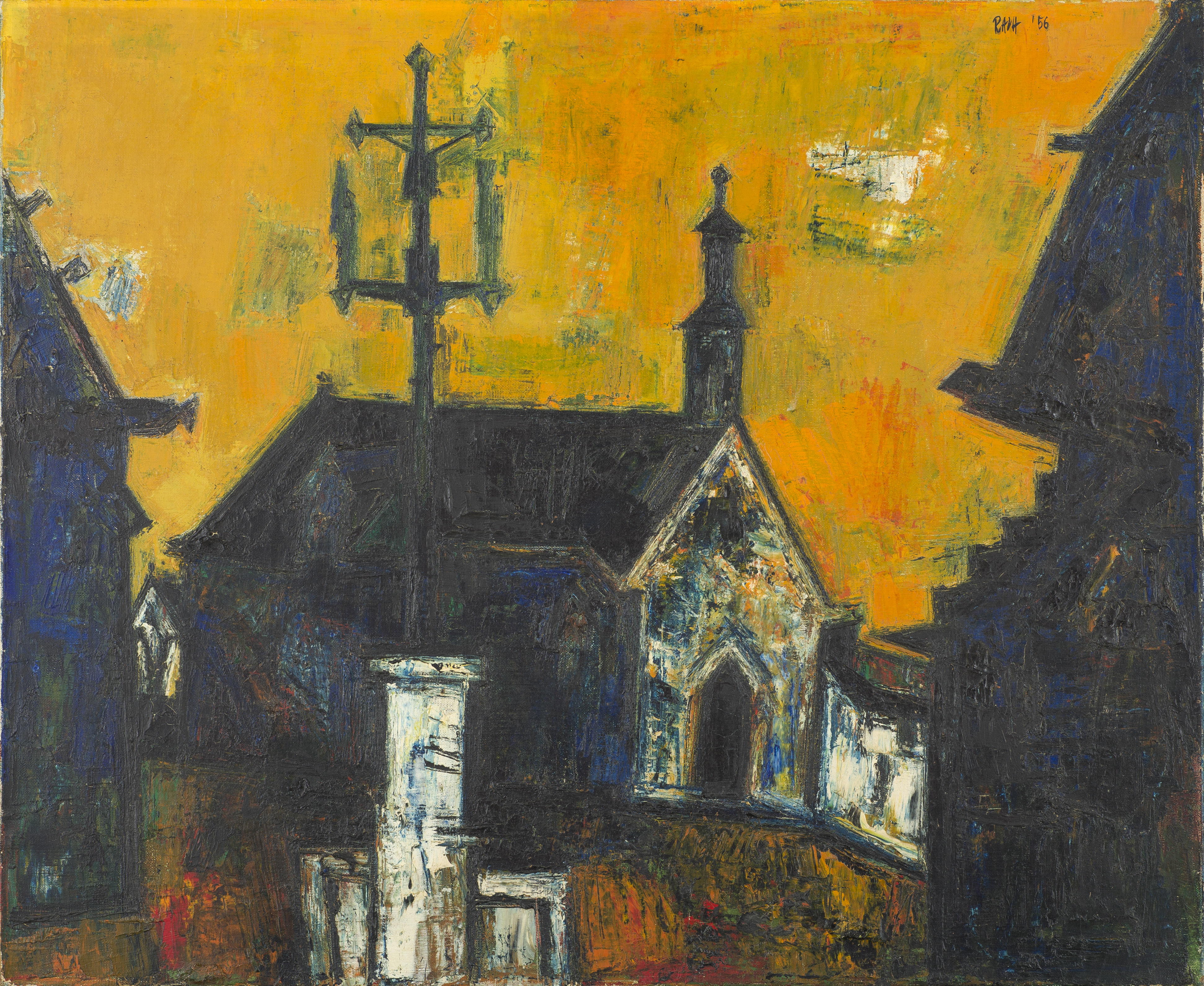 Eglise et Calvaire Breton Oil on canvas, 1956