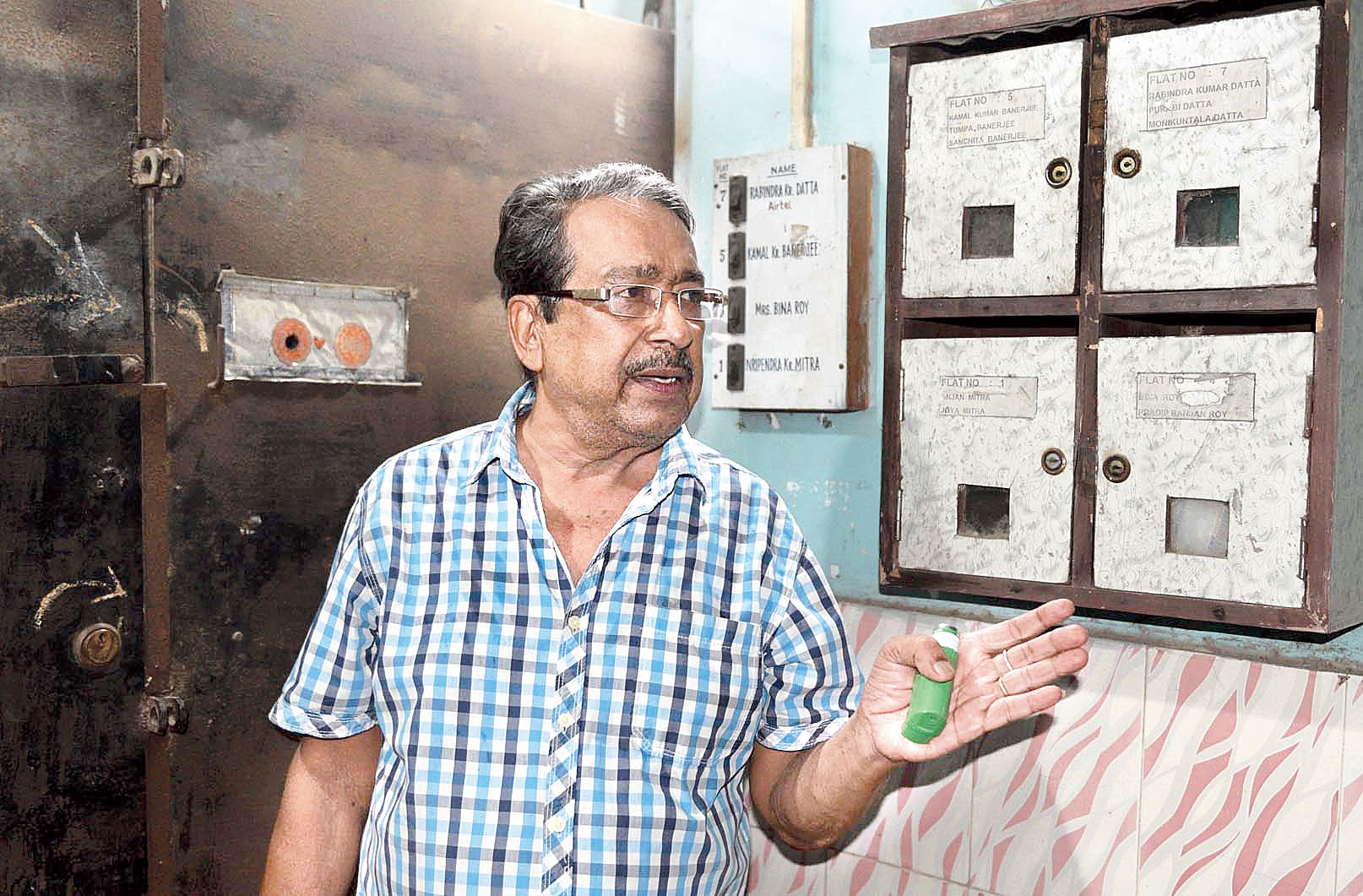 Rabin Datta at his Behala residence on Thursday