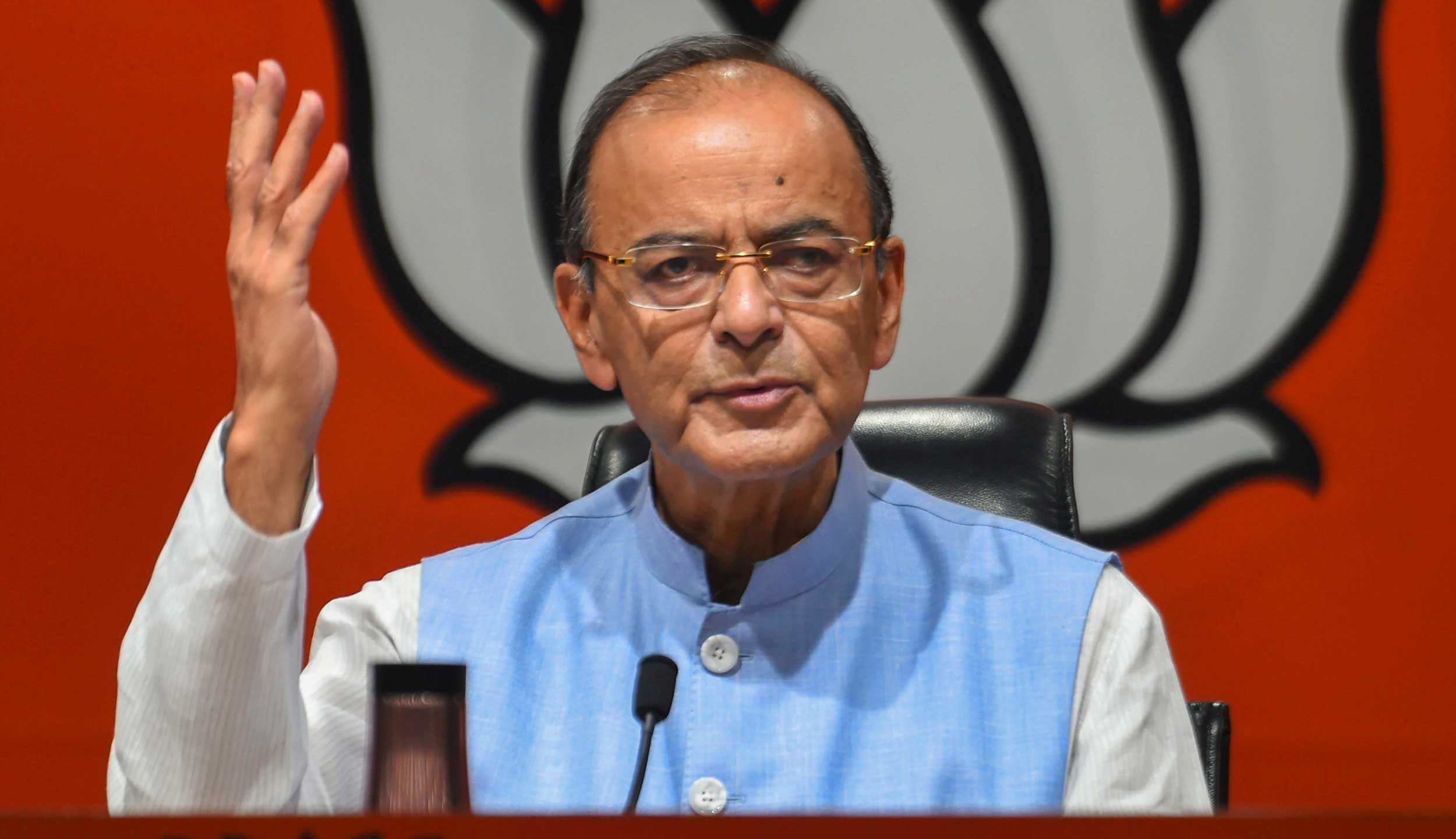 Arun Jaitley at a news conference at the BJP headquarters in New Delhi on March 27, 2019. 