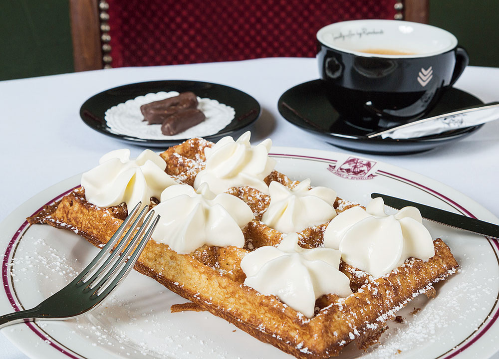 Waffles at Aux Armes de Bruxelles, which was a favourite place of King Leopold III