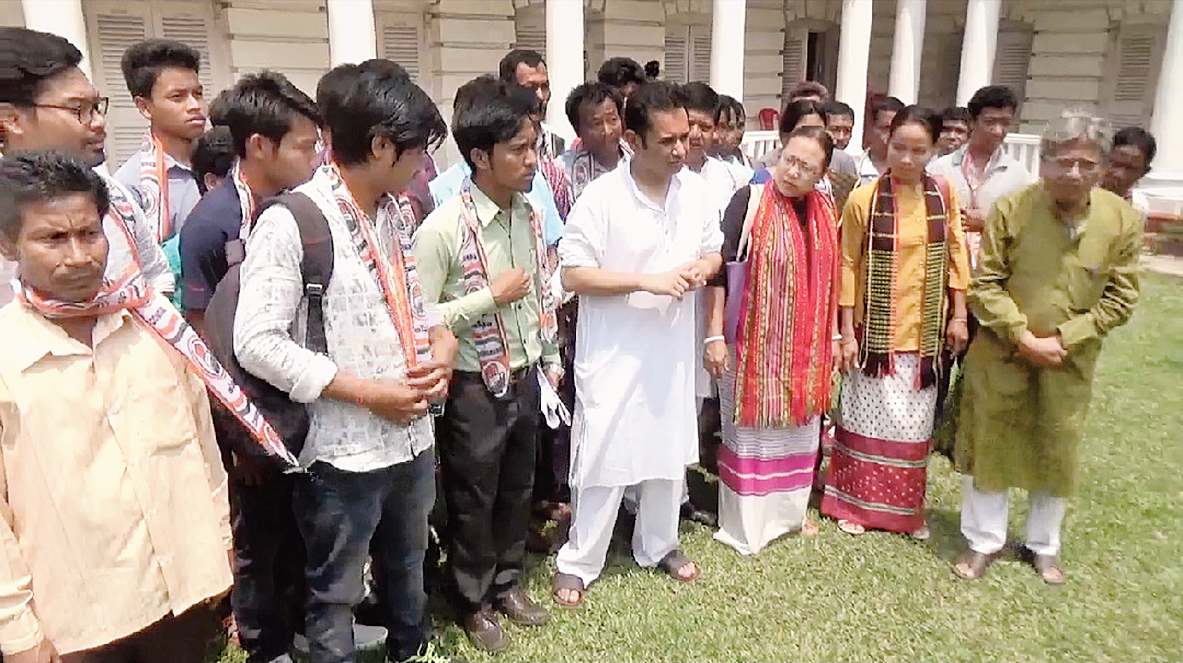 Pradyot Kishore Manikya DebBurman (centre) with the IPFT members who joined the Congress in Agaratala on Saturday. 
