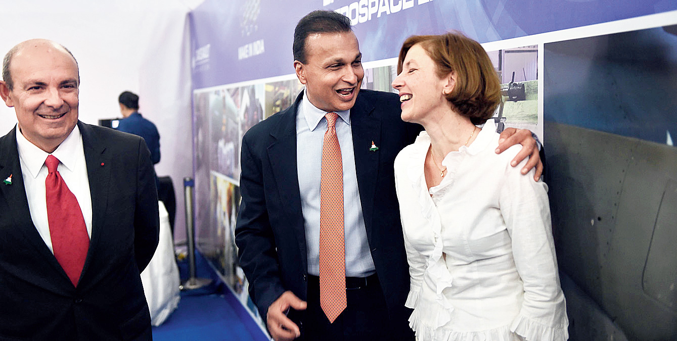 GOVERNMENT-TO-GOVERNMENT? NOT HERE: Dassault chief Eric Trappier (left), Anil Ambani and French defence minister Florence Parly at the foundation ceremony of Dassault Reliance Aerospace Ltd in Nagpur in 2017.