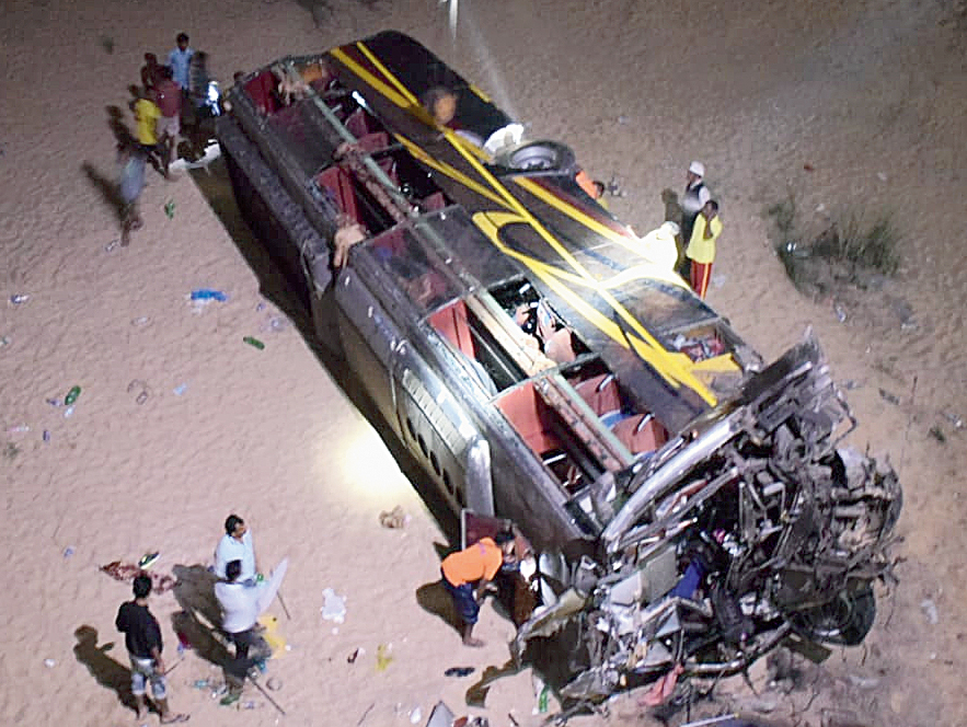 The accident-hit bus on Mahanadi riverbed on November 20. 
