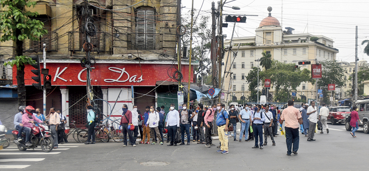 The familiar tide of humanity was yet to take shape outside the landmark sweetshop but the turnout was a welcome change from the desolation that marked what was one of the busiest spots in Calcutta over two months ago.