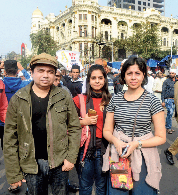 (From left) Author-columnist Devdan Chaudhuri, musician Amanda Sodhi and freelance copy editor Shahana Chatterjee.  
“We are walking to uphold the idea of India envisaged by its founding fathers,” Shahana said