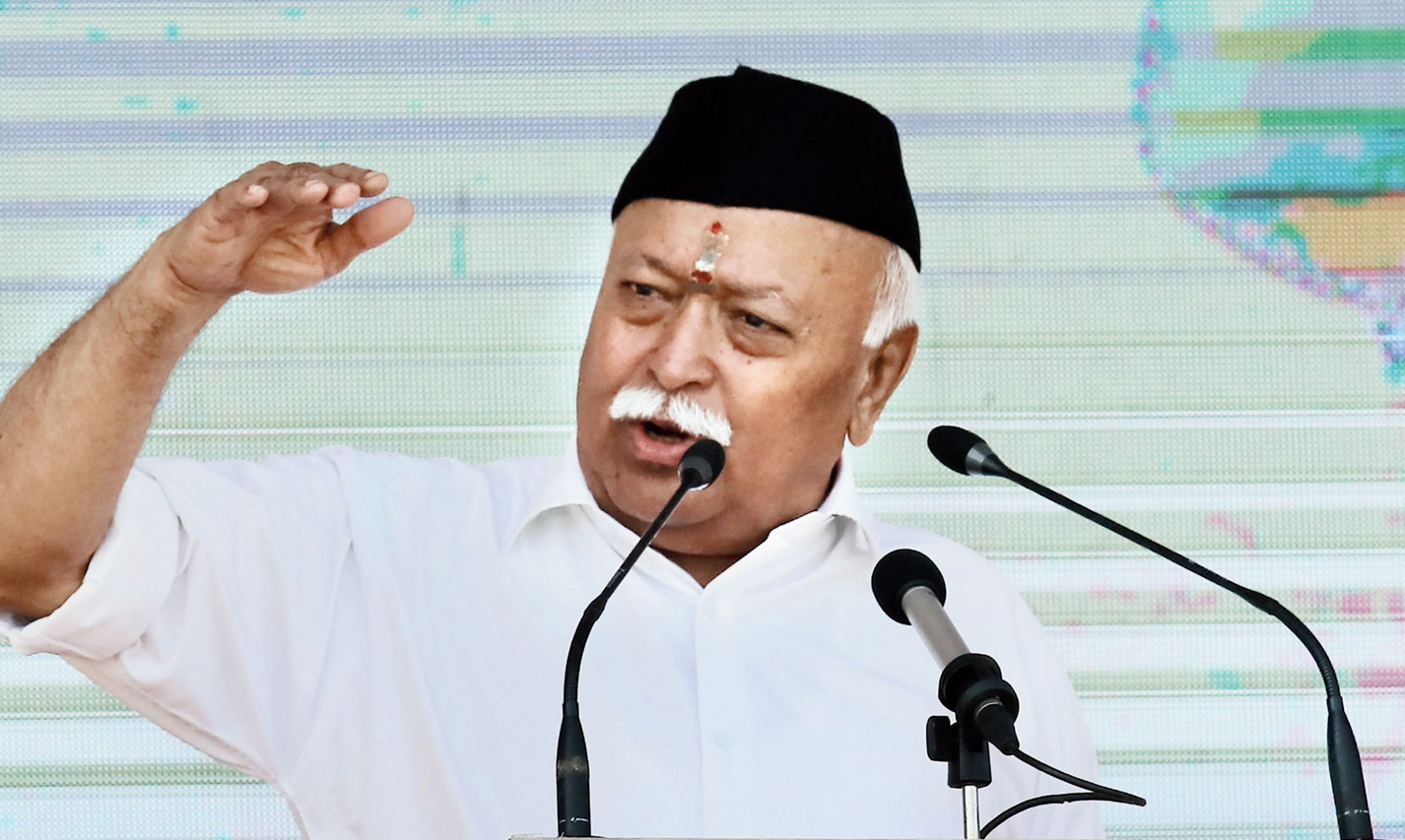 Mohan Bhagwat at the RSS headquarters in Nagpur on Tuesday. 