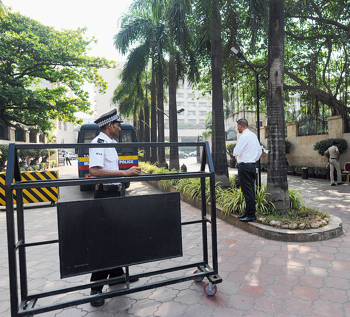The entrance to another hotel in Mumbai, where Shiv Sena and NCP MLAs have been put up.