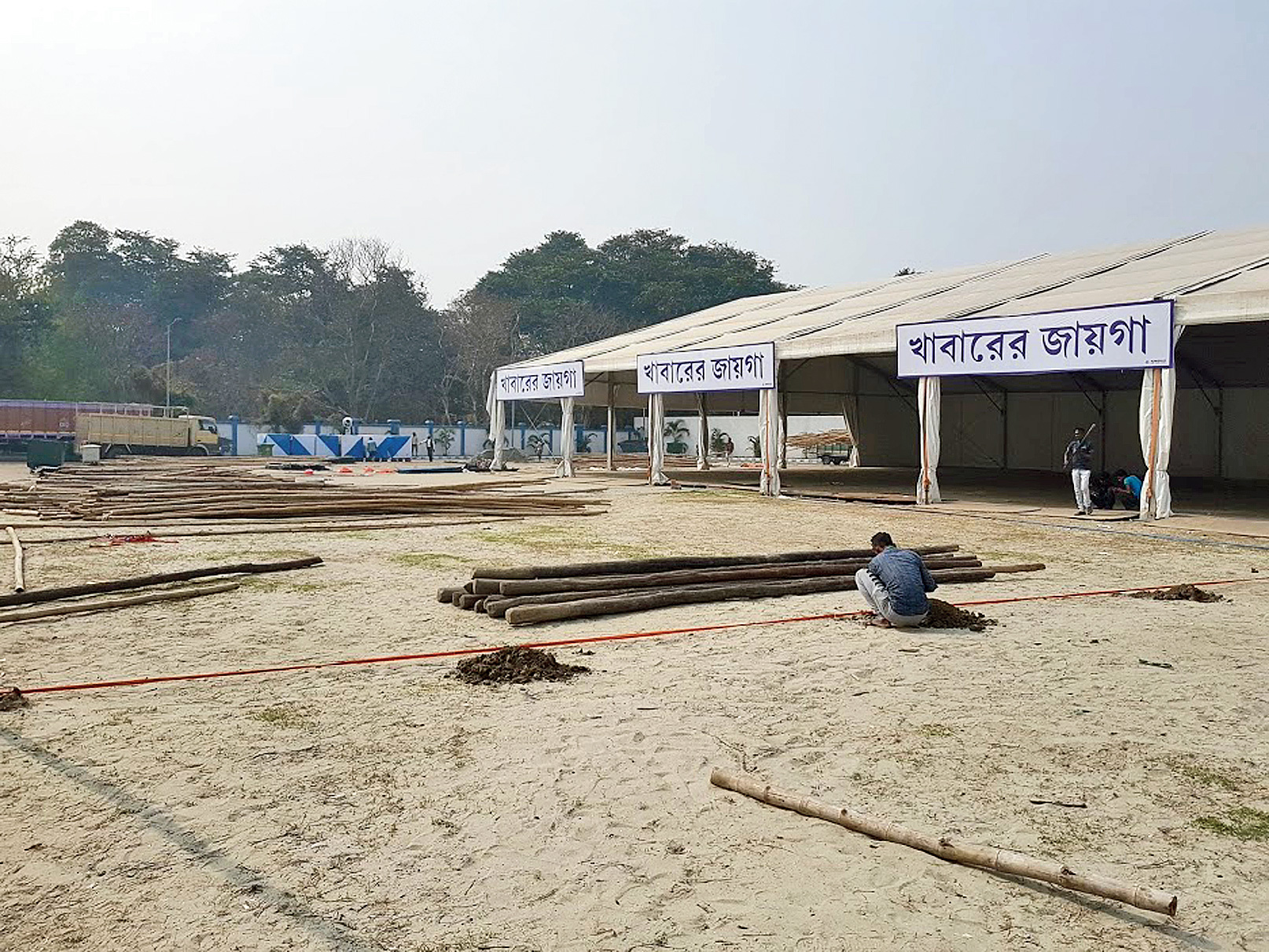 January 22, 2019: Preparation under way at the fairground with the same tents set to house book fair stalls.