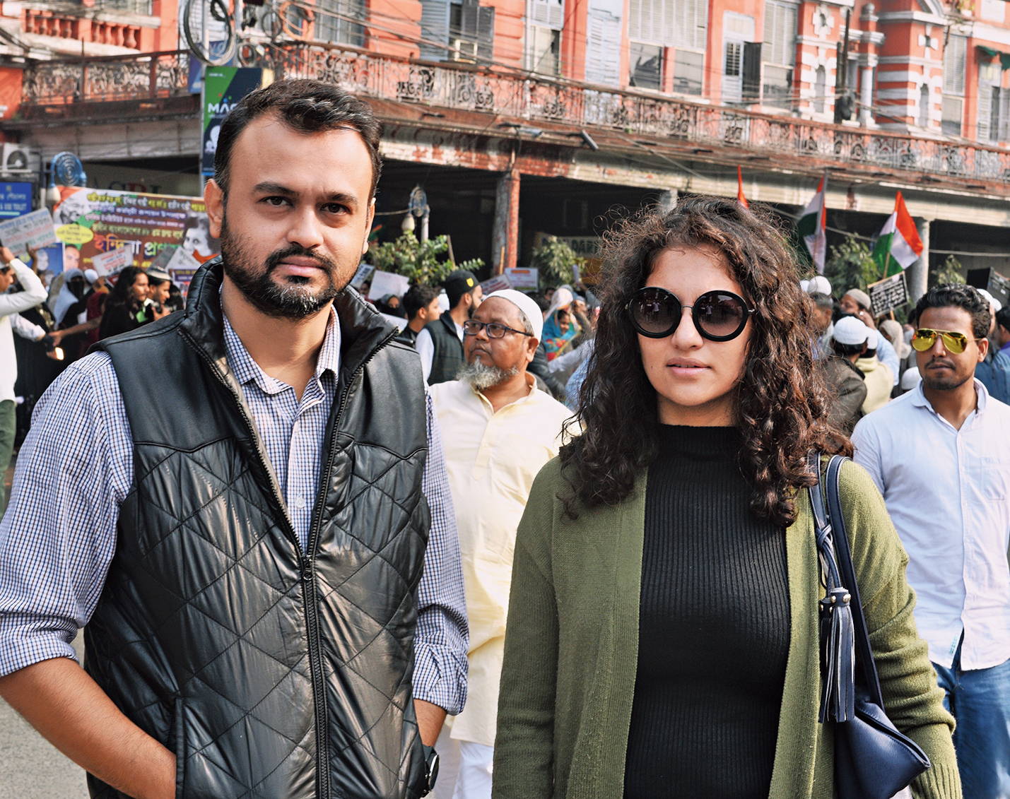 Harsh Khemka and Gunjan Chandak Khemka, a couple from Mayfair Road in Ballygunge, walked on Friday with thousands of others “to protest the divisive policies” of the government.