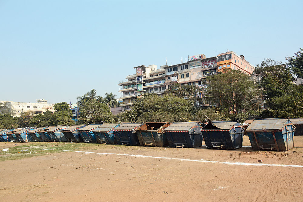 Unused garbage bins at the Aambagan ground.