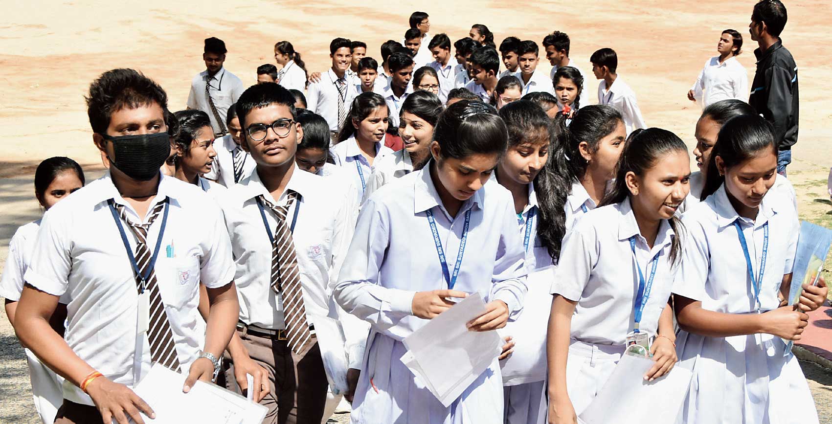 Students come out of a CBSE examination centre in Dhanbad on Wednesday. 