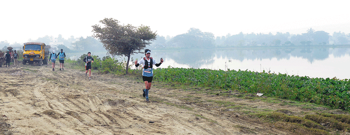 Participants of the Kolkata Ultra 60, in association with The Telegraph, run through the East Calcutta Wetlands on Sunday. 