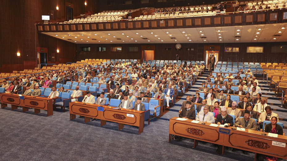 A view of the lower house of the Federal Parliament of Nepal. It has cleared a constitutional amendment bill to reflect its new map in the national emblem.
