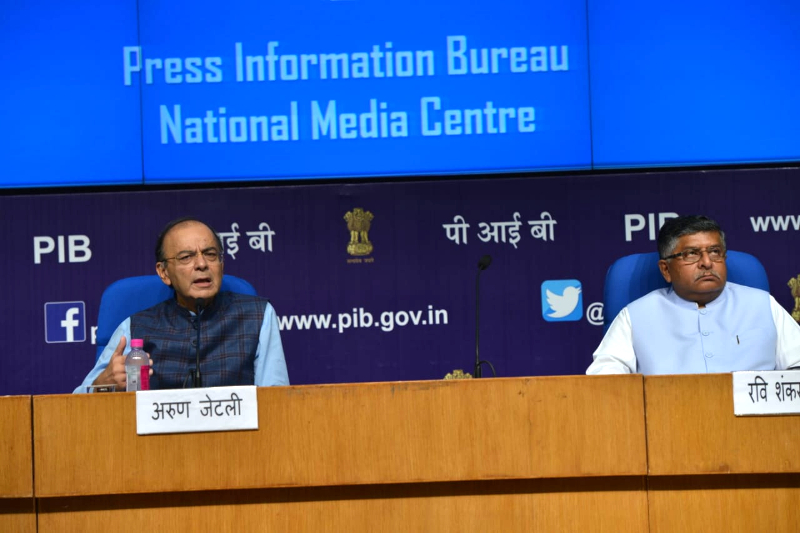Arun Jaitley addressing a press conference on Wednesday.