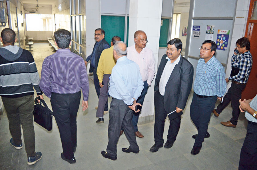 Dr S Sharan (in black suit) at MGM Medical College & Hospital on Friday. 