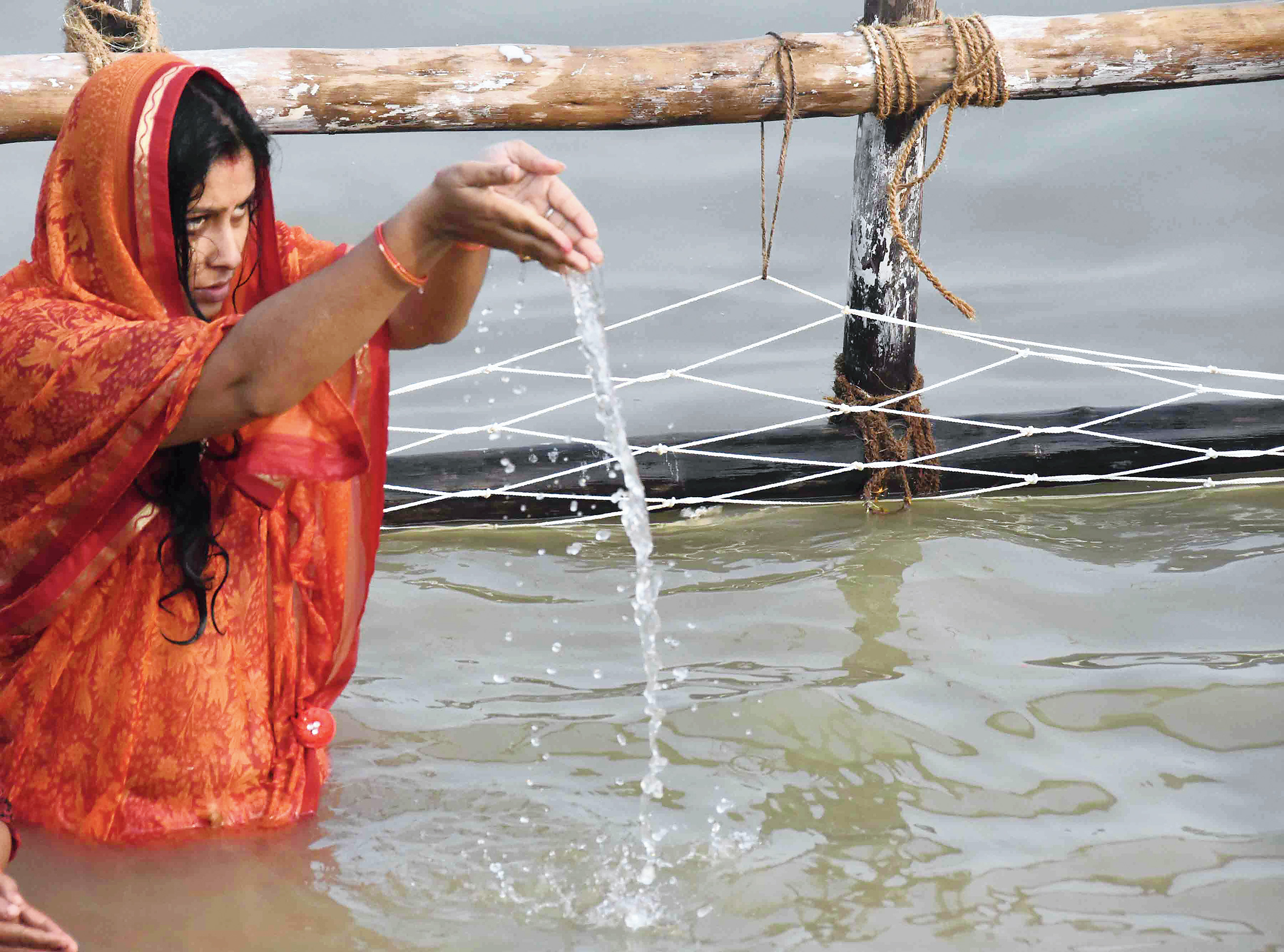 A devotee pays obeisance to the Sun God