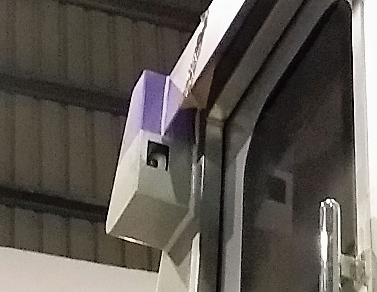 A CCTV camera attached to the driver’s cabin of an East-West Metro