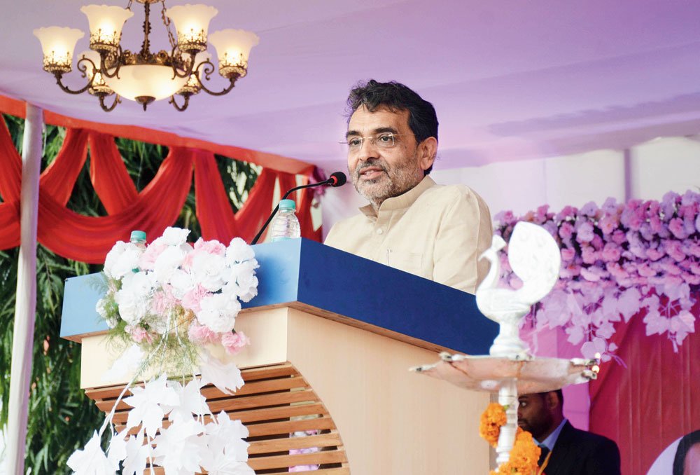 knowledge hub: Minister of state for HRD Upendra Kushwaha speaks after inaugurating the varsity in Pokhari near Jamshedpur  on Tuesday.