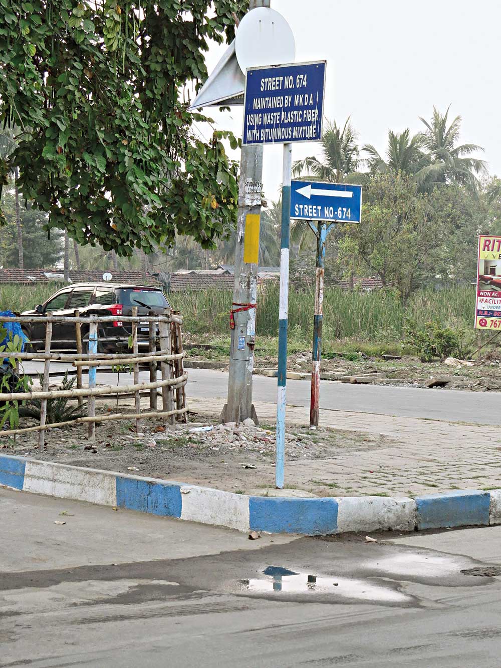 Street no 674 that uses waste plastic fibre with bitumen mix. It was the first plastic road in New Town laid a year ago