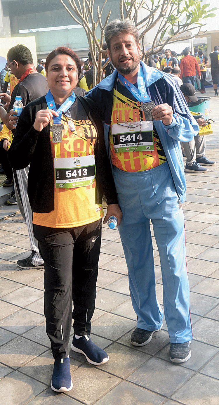 Park Circus residents Farah Ahmed and husband Rizwan took part in the first run of their lives on Sunday. The couple took part in the 5K category. “We will be back next year,” Farah said