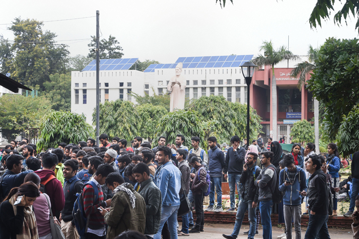 Students protest against the Citizenship (Amendment) Act and the NRC at the Jamia Millia Islamia in New Delhi