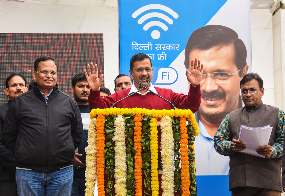 Delhi chief minister Arvind Kejriwal inaugurates the free Wi-Fi scheme in New Delhi on December 19