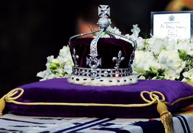 A diamond-encrusted crown bearing the Koh-I-Noor Diamond