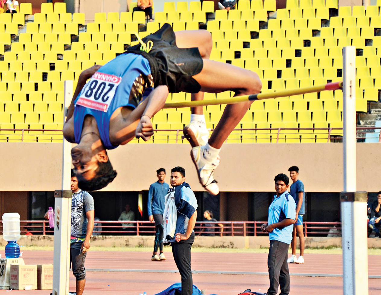 Maharashtra’s Rushikesh in action at the 34th Junior National Athletics Championship in Ranchi on Sunday. 
