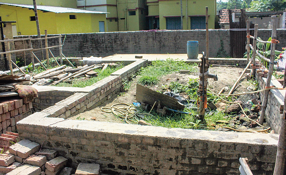 The unfinished house of Paresh Sarkar, who has alleged bribery in the Pradhan Mantri Aawas Yojana