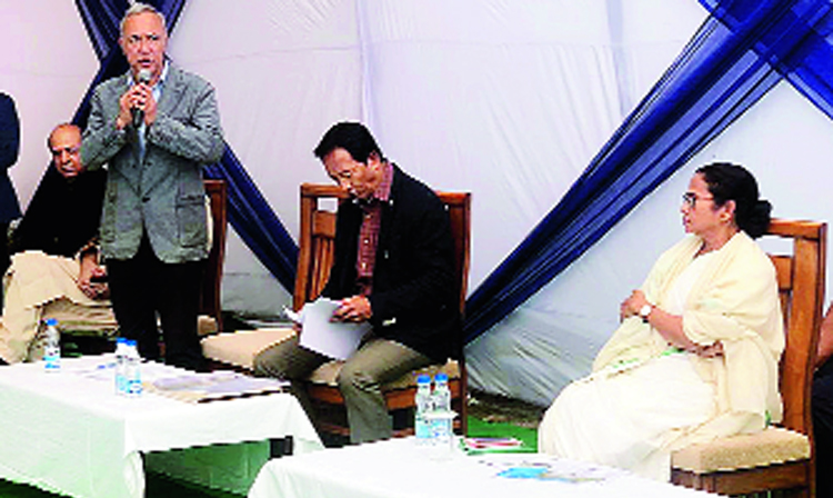 Mamata and Tamang during the foundation laying in New Delhi on Wednesday
