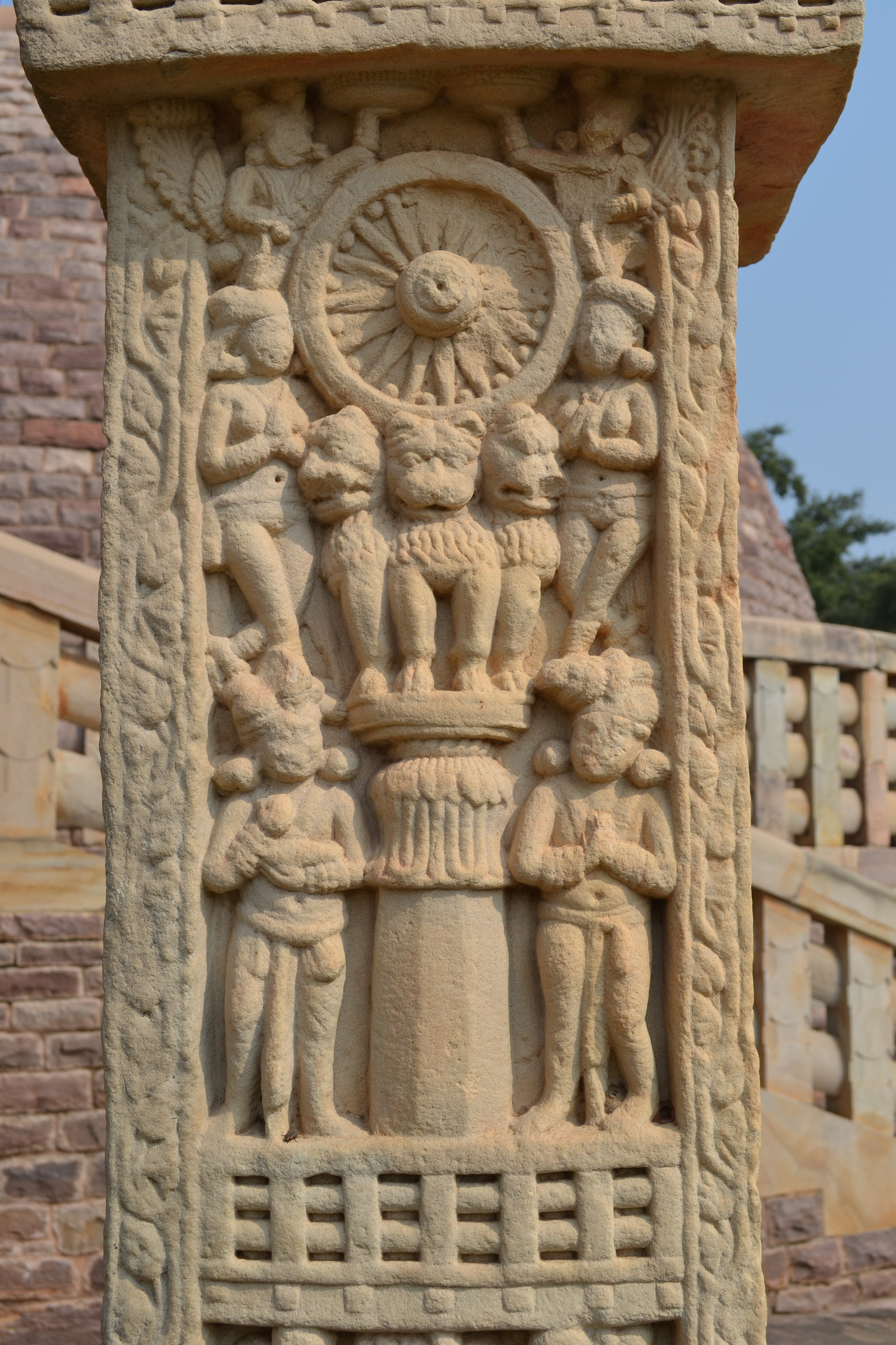 Detail of carving on Ashoka pillar at Sanchi