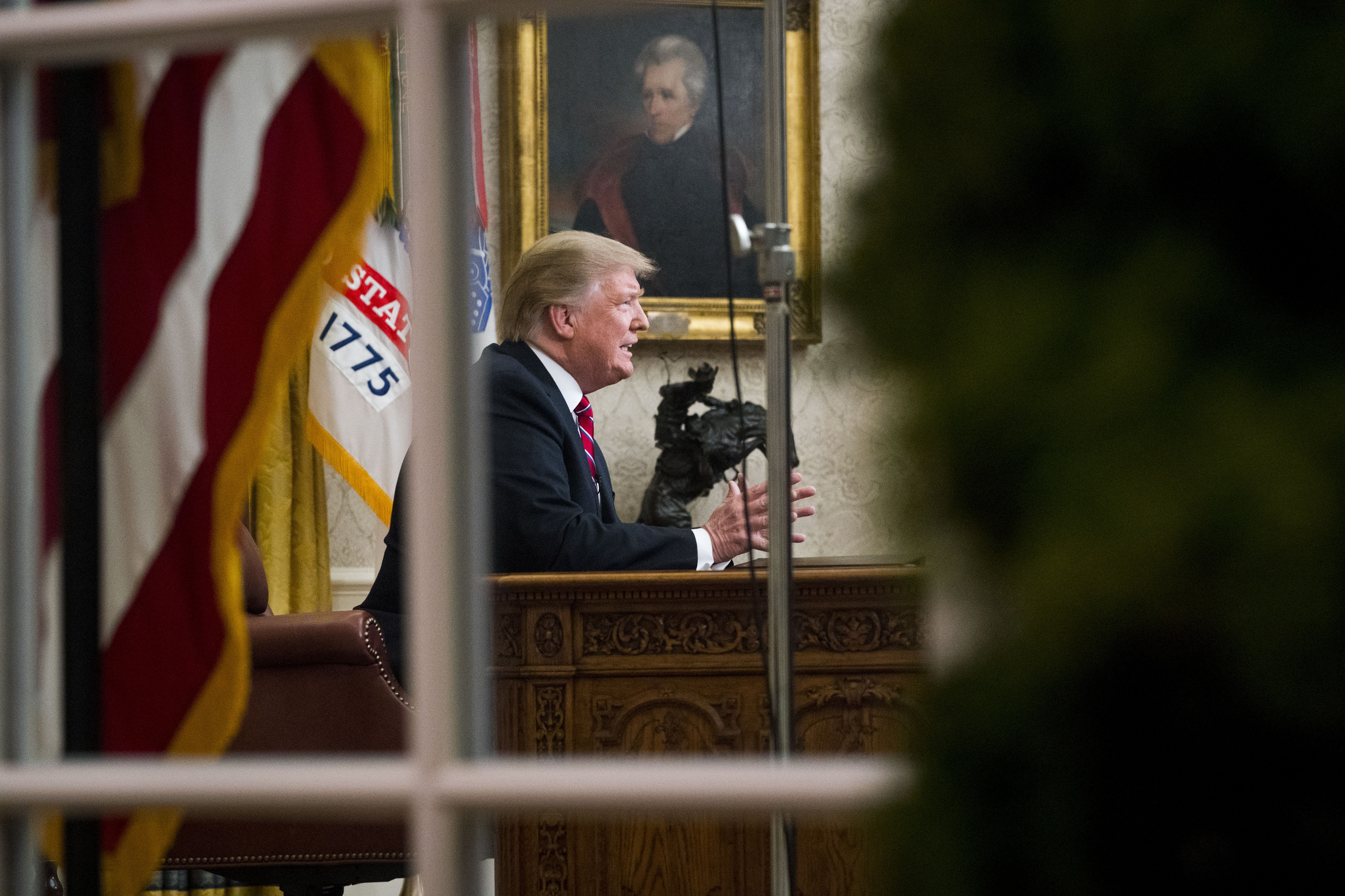 Donald Trump addresses the nation about border security, on the 18th day of the government shutdown, from the Oval Office of the White House in Washington on Tuesday.
