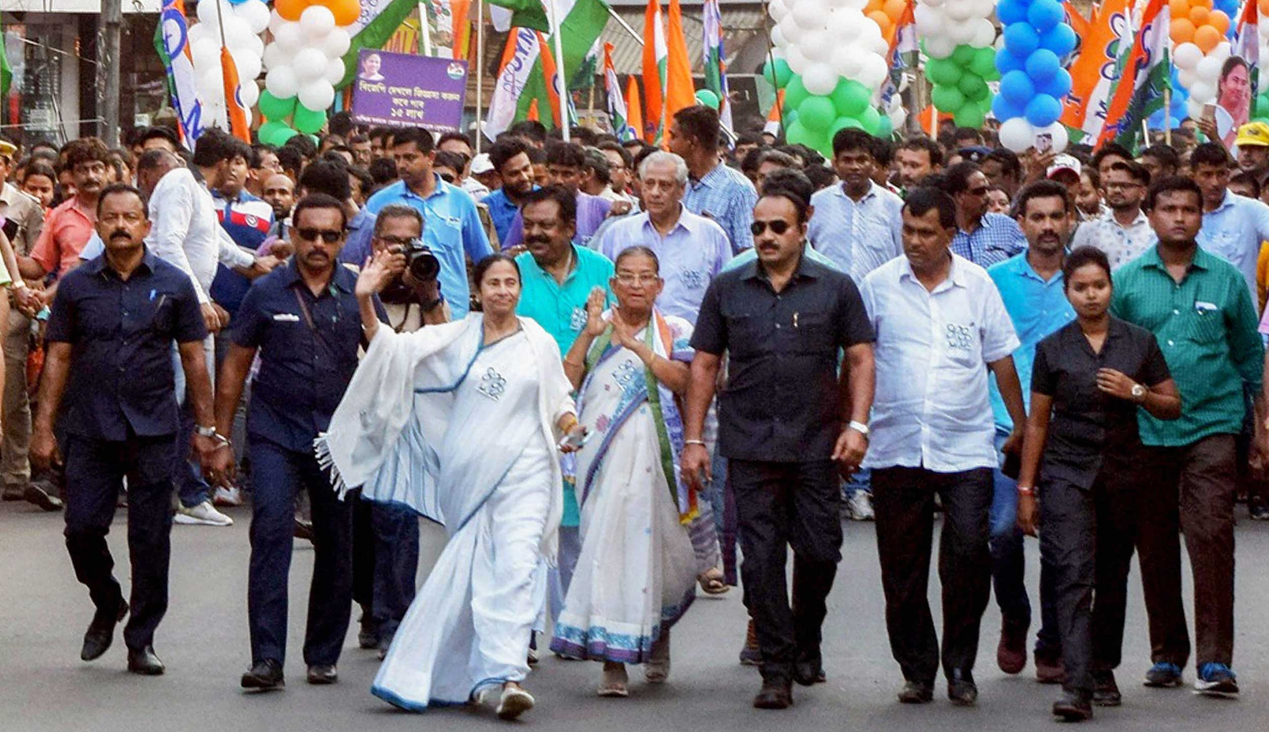 Mamata Banerjee during an election campaign roadshow for the Lok Sabha elections, in Durgapur, on Thursday. 
