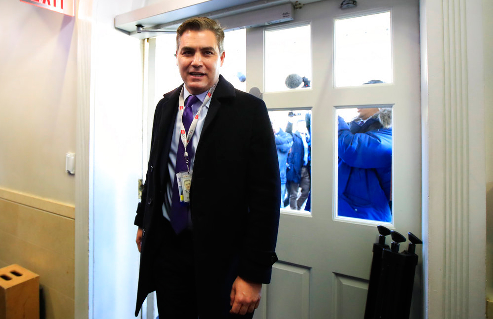 CNN's Jim Acosta enters the Brady press briefing room upon returning back to the White House in Washington, Friday, Nov. 16, 2018. 