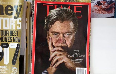An issue of Time magazine is displayed on a New York newsstand.