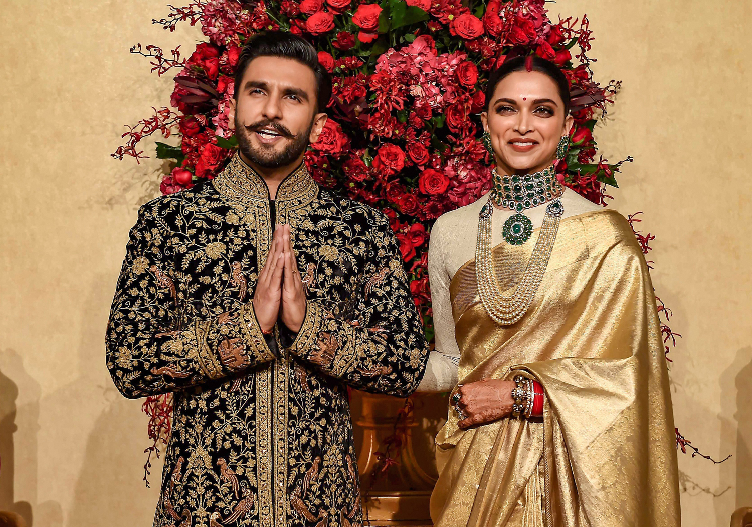 Newly-wed Bollywood couple Ranveer Singh and Deepika Padukone pose for photos during their wedding reception, in Bangalore

